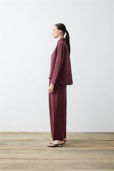 NATURAL 100% LINEN PLEATED PANTS SET BURGUNDY