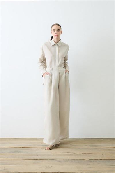 NATURAL 100% LINEN PLEATED PANTS SET NATURAL