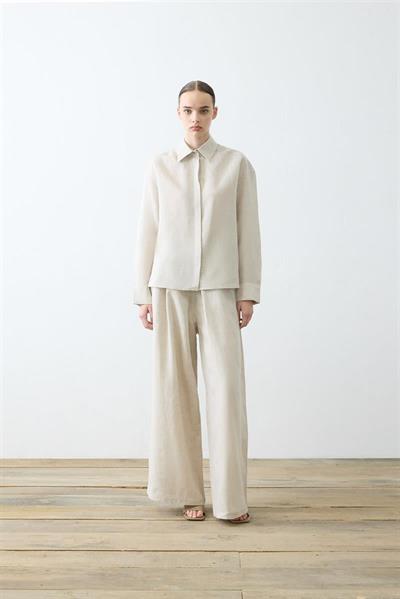 NATURAL 100% LINEN PLEATED PANTS SET NATURAL
