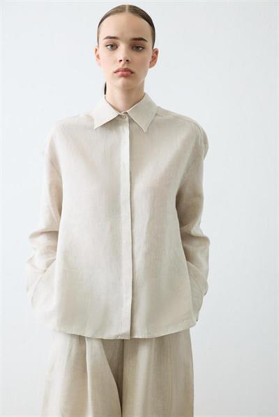 NATURAL 100% LINEN PLEATED PANTS SET NATURAL