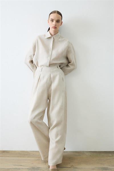 NATURAL 100% LINEN PLEATED PANTS SET NATURAL