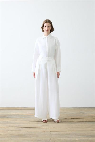 NATURAL 100% LINEN PLEATED PANTS SET WHITE