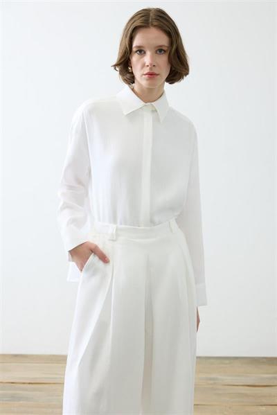 NATURAL 100% LINEN PLEATED PANTS SET WHITE