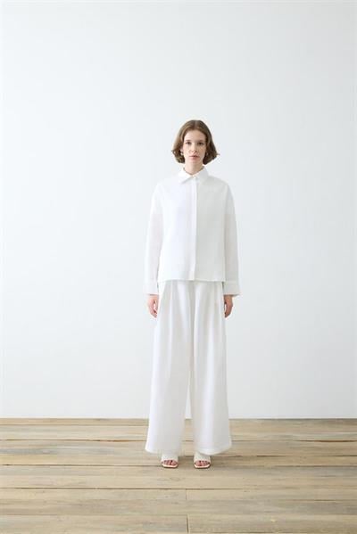 NATURAL 100% LINEN PLEATED PANTS SET WHITE