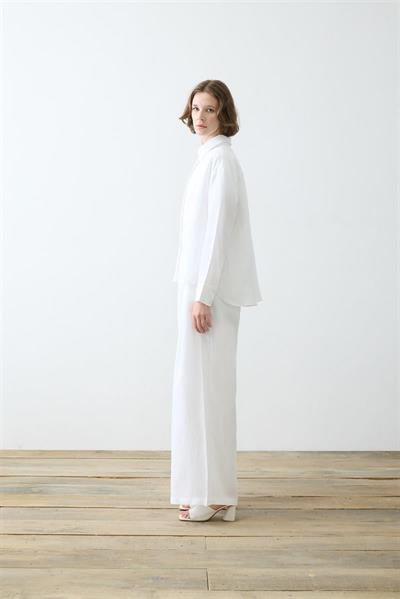 NATURAL 100% LINEN PLEATED PANTS SET WHITE