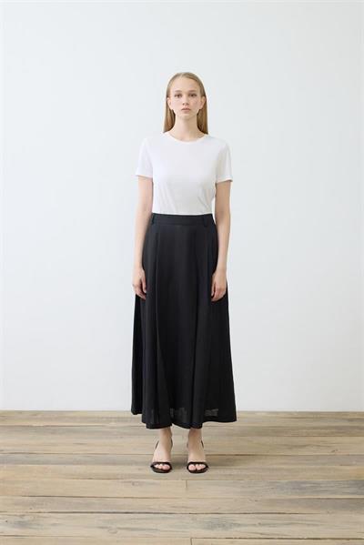 NATURAL 100% LINEN PLEATED SKIRT BLACK