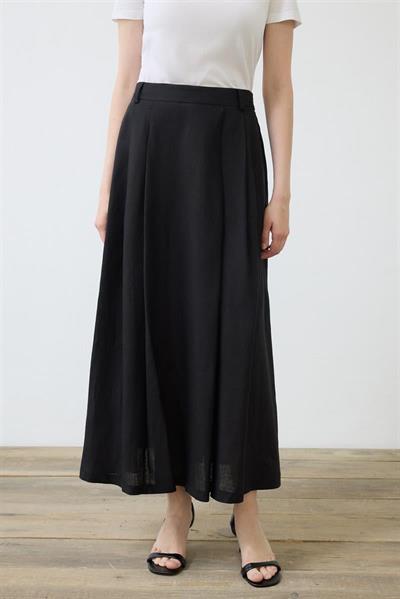 NATURAL 100% LINEN PLEATED SKIRT BLACK
