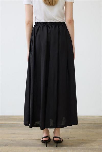 NATURAL 100% LINEN PLEATED SKIRT BLACK