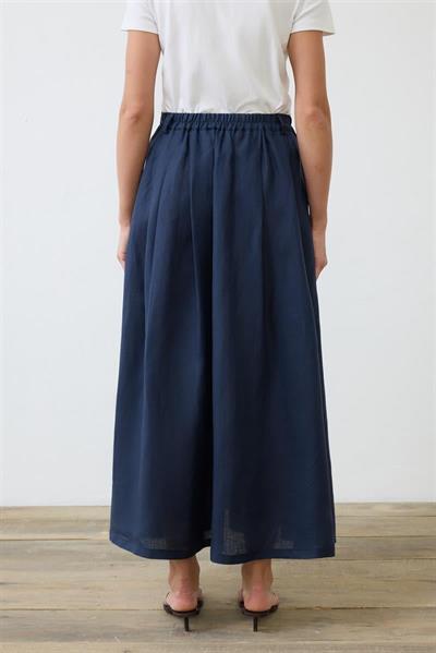NATURAL 100% LINEN PLEATED SKIRT NAVY BLUE