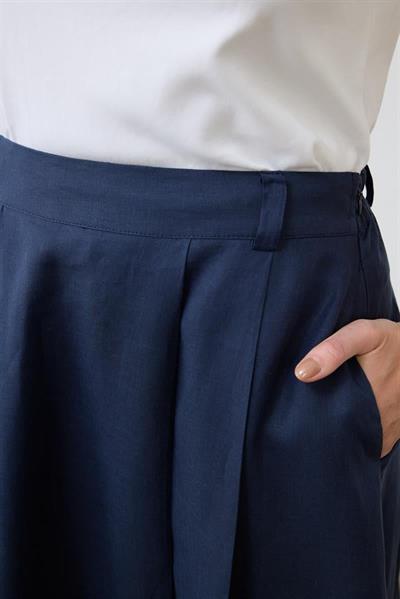 NATURAL 100% LINEN PLEATED SKIRT NAVY BLUE