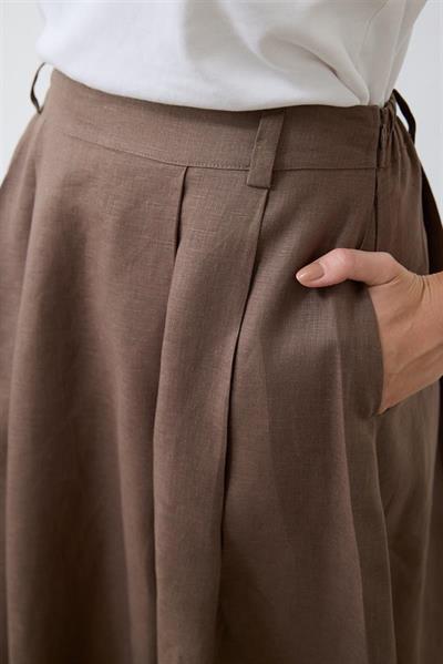 NATURAL 100% LINEN PLEATED SKIRT TAUPE