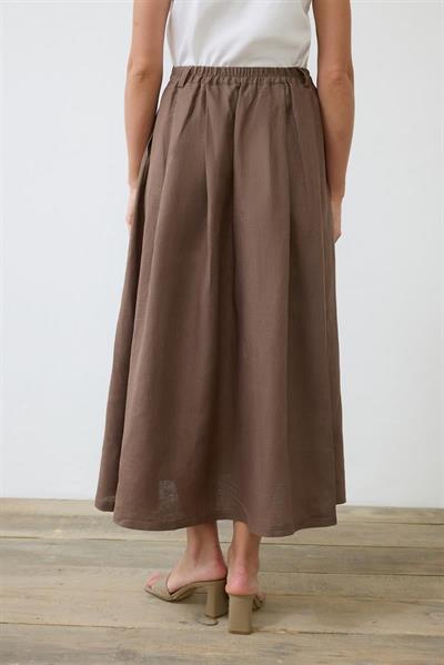 NATURAL 100% LINEN PLEATED SKIRT TAUPE