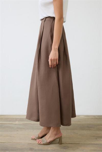 NATURAL 100% LINEN PLEATED SKIRT TAUPE