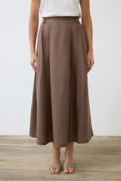 NATURAL 100% LINEN PLEATED SKIRT TAUPE