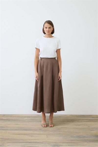 NATURAL 100% LINEN PLEATED SKIRT TAUPE