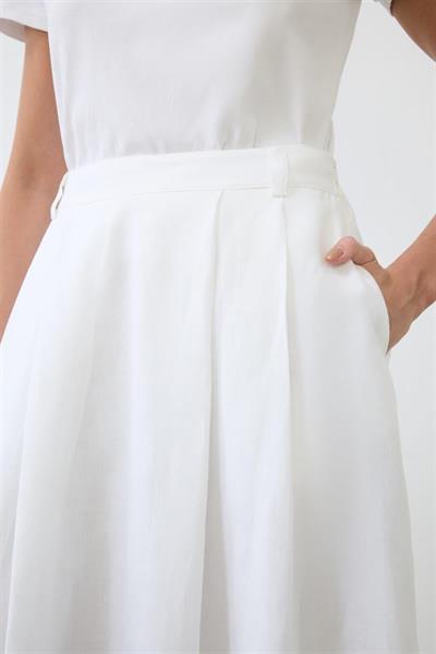 NATURAL 100% LINEN PLEATED SKIRT WHITE