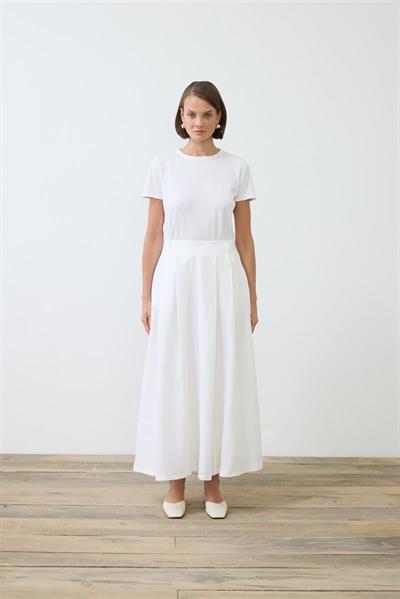NATURAL 100% LINEN PLEATED SKIRT WHITE