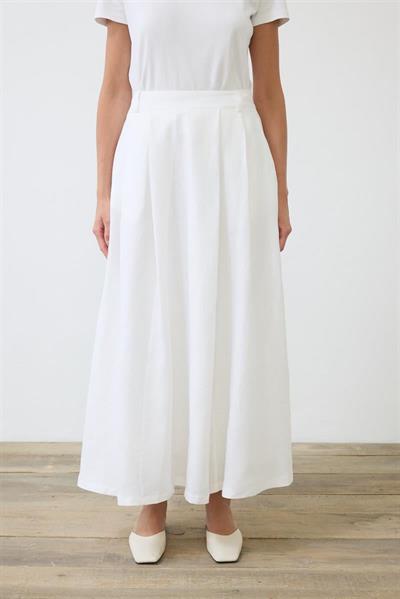 NATURAL 100% LINEN PLEATED SKIRT WHITE