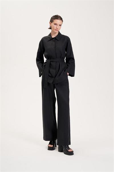 NATURAL 100% LINEN POCKET DETAILED SET BLACK