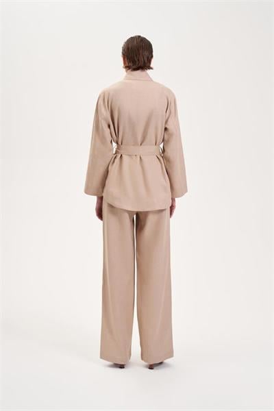 NATURAL 100% LINEN POCKET DETAILED SET CAMEL