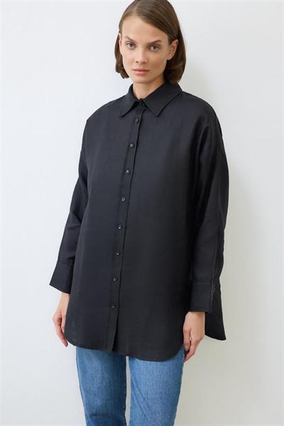 NATURAL 100% LINEN SHIRT BLACK