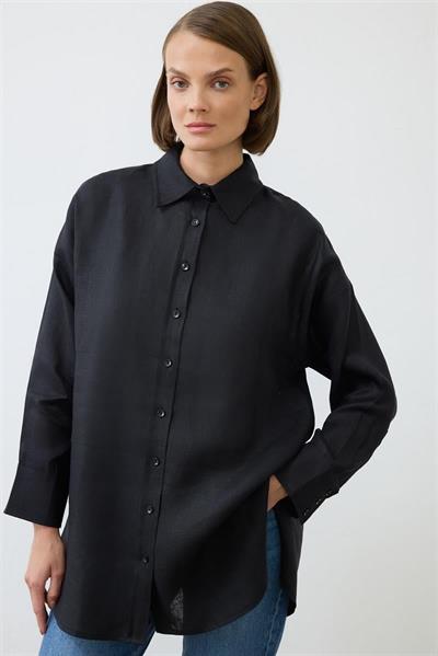 NATURAL 100% LINEN SHIRT BLACK