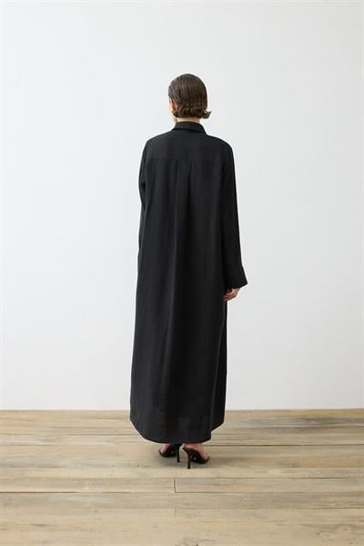NATURAL 100% LINEN SHIRT DRESS BLACK