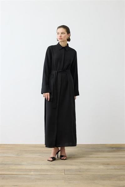 NATURAL 100% LINEN SHIRT DRESS BLACK