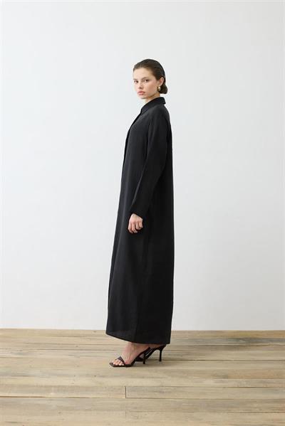 NATURAL 100% LINEN SHIRT DRESS BLACK