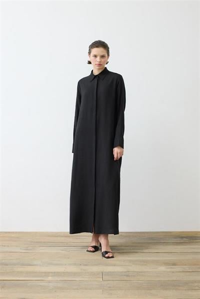 NATURAL 100% LINEN SHIRT DRESS BLACK