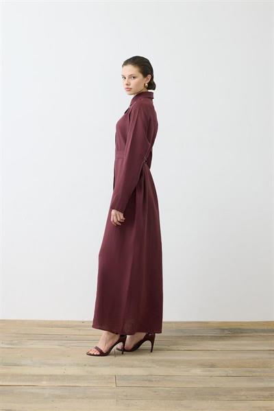 NATURAL 100% LINEN SHIRT DRESS BURGUNDY