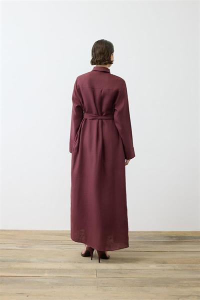 NATURAL 100% LINEN SHIRT DRESS BURGUNDY