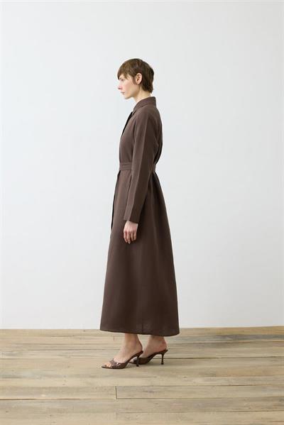 NATURAL 100% LINEN SHIRT DRESS DARK BROWN