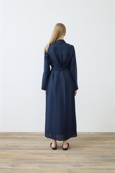NATURAL 100% LINEN SHIRT DRESS NAVY BLUE