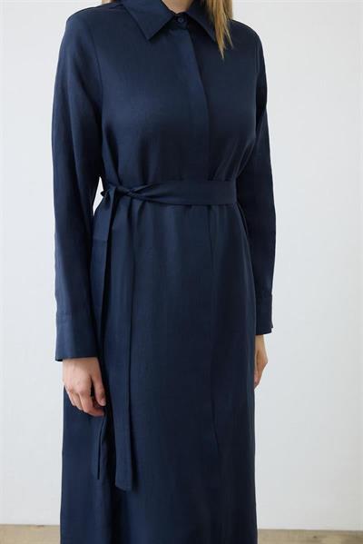 NATURAL 100% LINEN SHIRT DRESS NAVY BLUE