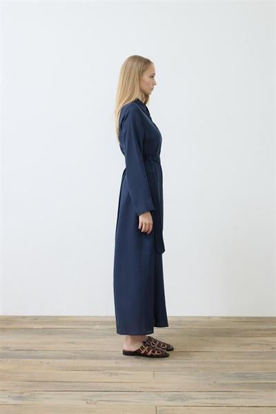 NATURAL 100% LINEN SHIRT DRESS NAVY BLUE