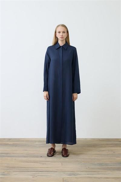 NATURAL 100% LINEN SHIRT DRESS NAVY BLUE