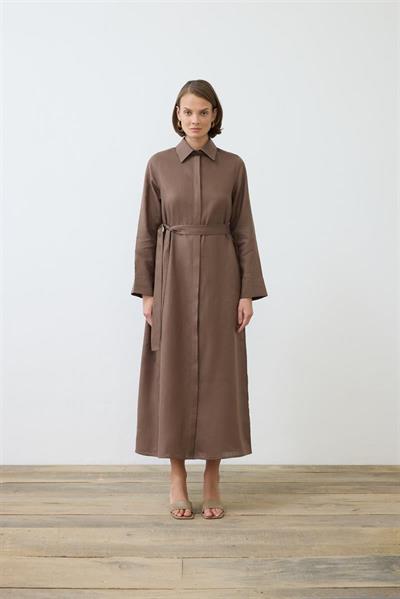 NATURAL 100% LINEN SHIRT DRESS TAUPE