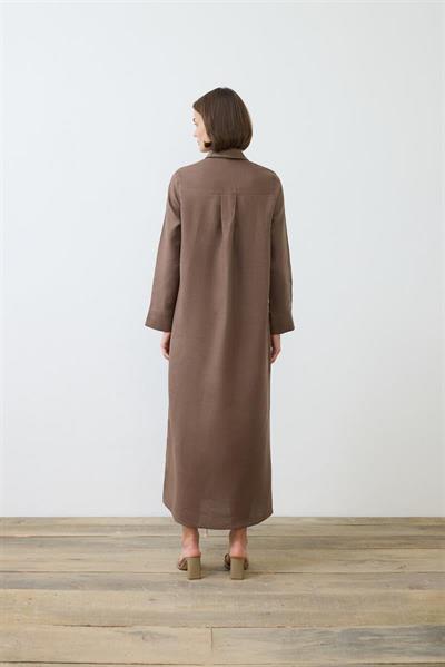 NATURAL 100% LINEN SHIRT DRESS TAUPE