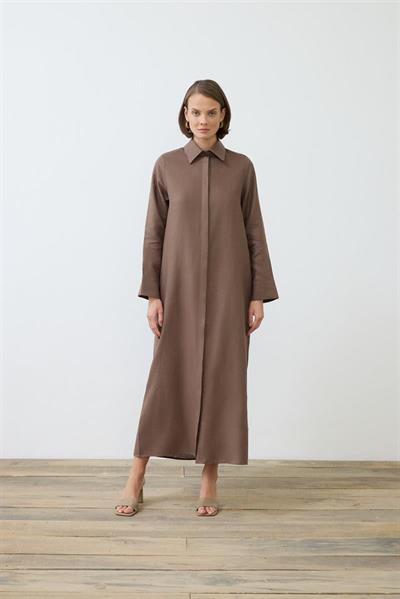 NATURAL 100% LINEN SHIRT DRESS TAUPE