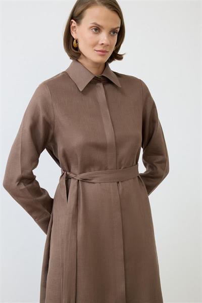 NATURAL 100% LINEN SHIRT DRESS TAUPE