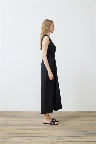 NATURAL 100% LINEN SLEEVELESS DRESS BLACK