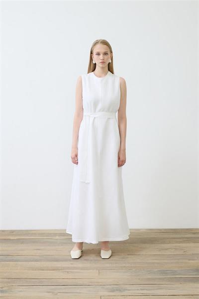 NATURAL 100% LINEN SLEEVELESS DRESS WHITE