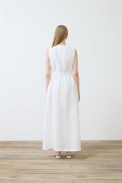 NATURAL 100% LINEN SLEEVELESS DRESS WHITE