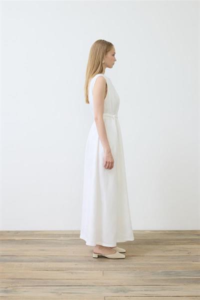 NATURAL 100% LINEN SLEEVELESS DRESS WHITE
