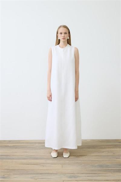 NATURAL 100% LINEN SLEEVELESS DRESS WHITE
