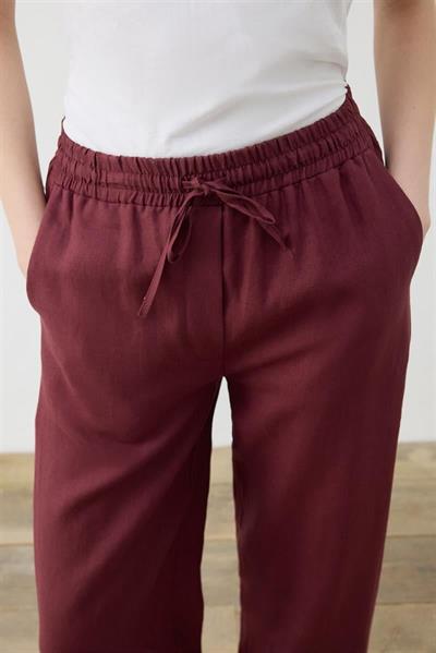 NATURAL 100% LINEN WIDE LEG PANTS BURGUNDY