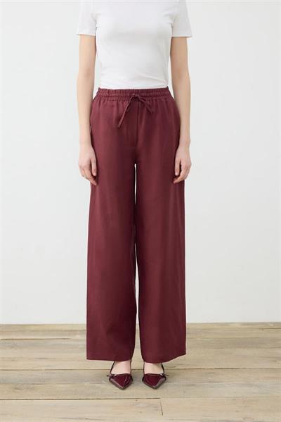 NATURAL 100% LINEN WIDE LEG PANTS BURGUNDY