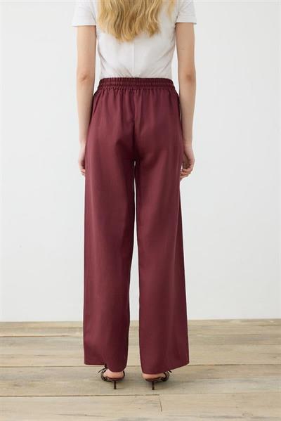 NATURAL 100% LINEN WIDE LEG PANTS BURGUNDY