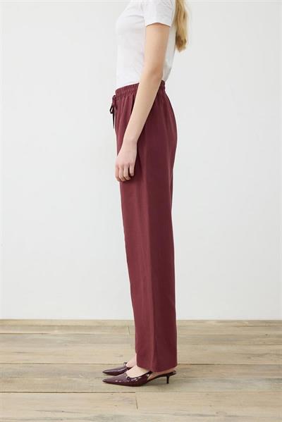 NATURAL 100% LINEN WIDE LEG PANTS BURGUNDY
